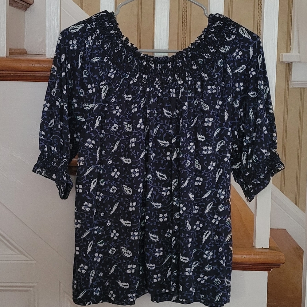 LUCKY BRAND Blue Floral Top Shirt 3/4 Sleeve Size Small Excellent Condition - Picture 2 of 8